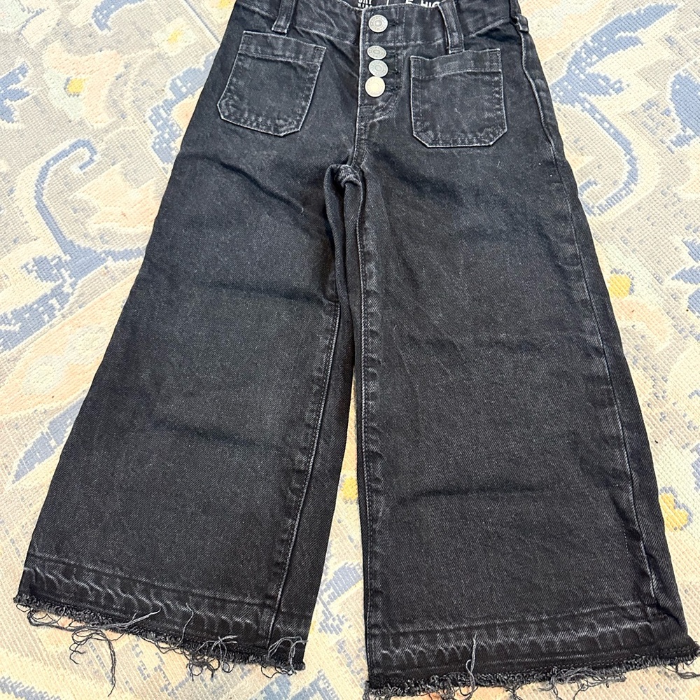 GAP Kids Black Wide-Leg Jeans with Frayed Hem